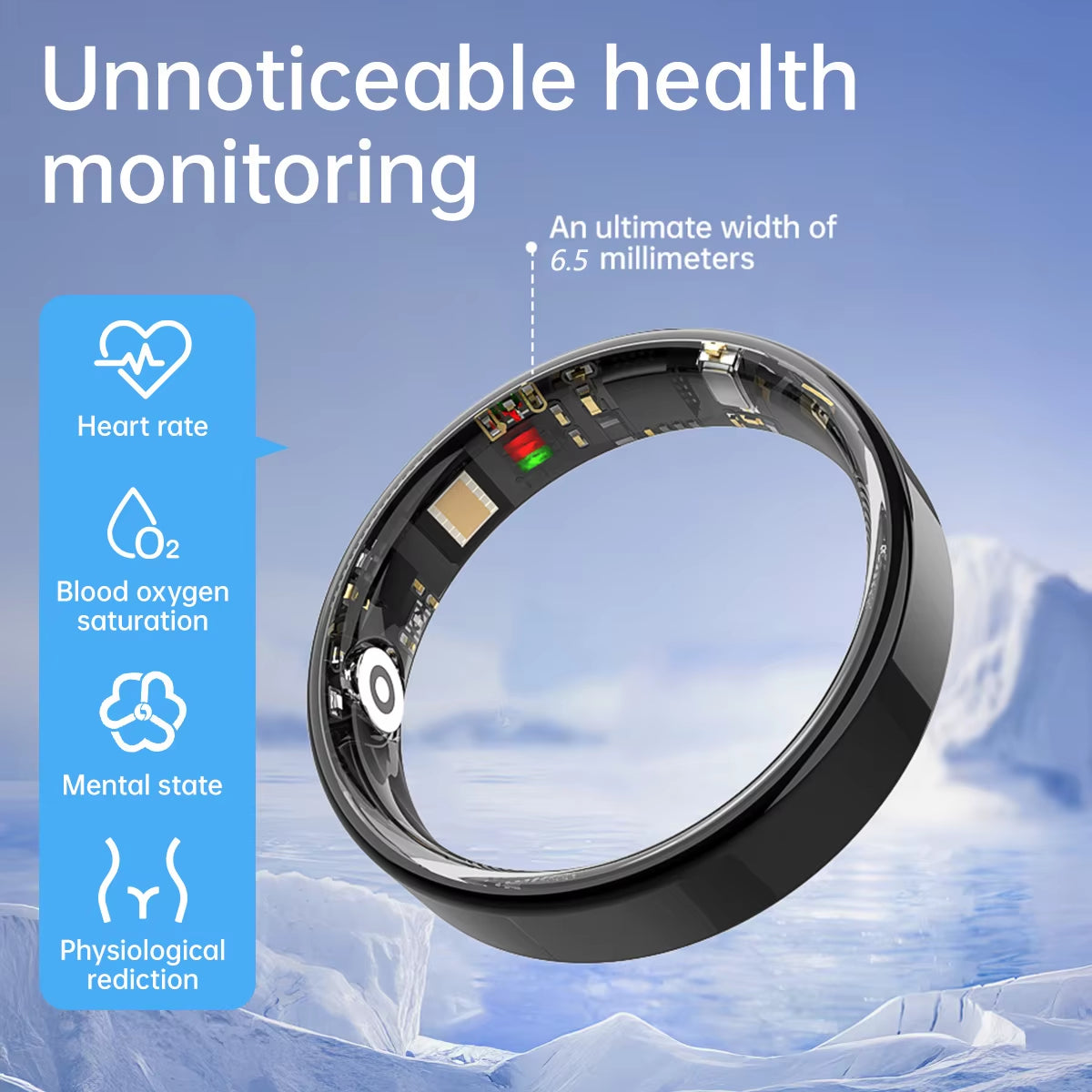 Smart Ring Heart Rate Blood Pressure Sleep Monitoring Motion Tracking Waterproof Men Women Smart Ring for Android Holiday Gift
