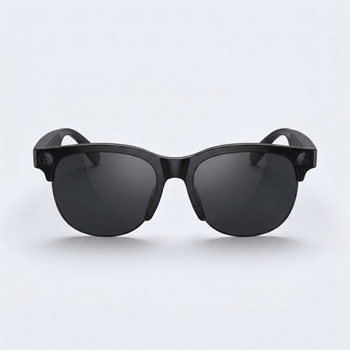 Black smart camera glasses, front view