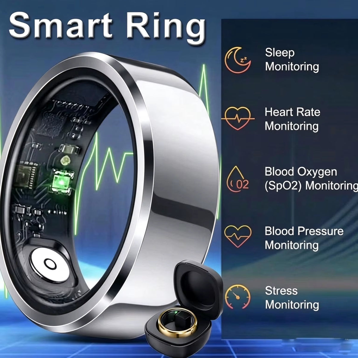 Smart Ring Heart Rate Blood Pressure Sleep Monitoring Motion Tracking Waterproof Men Women Smart Ring for Android Holiday Gift