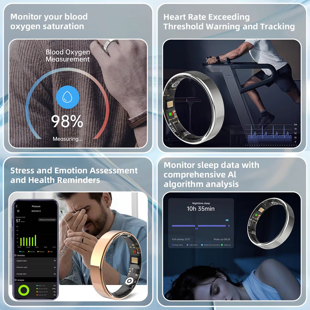 Smart Ring Heart Rate Blood Pressure Sleep Monitoring Motion Tracking Waterproof Men Women Smart Ring for Android Holiday Gift