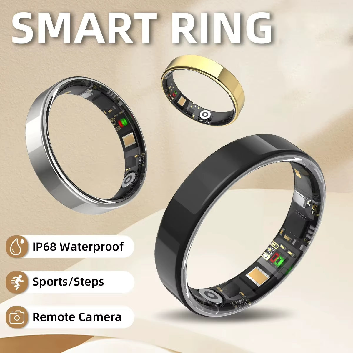 Smart Ring Heart Rate Blood Pressure Sleep Monitoring Motion Tracking Waterproof Men Women Smart Ring for Android Holiday Gift